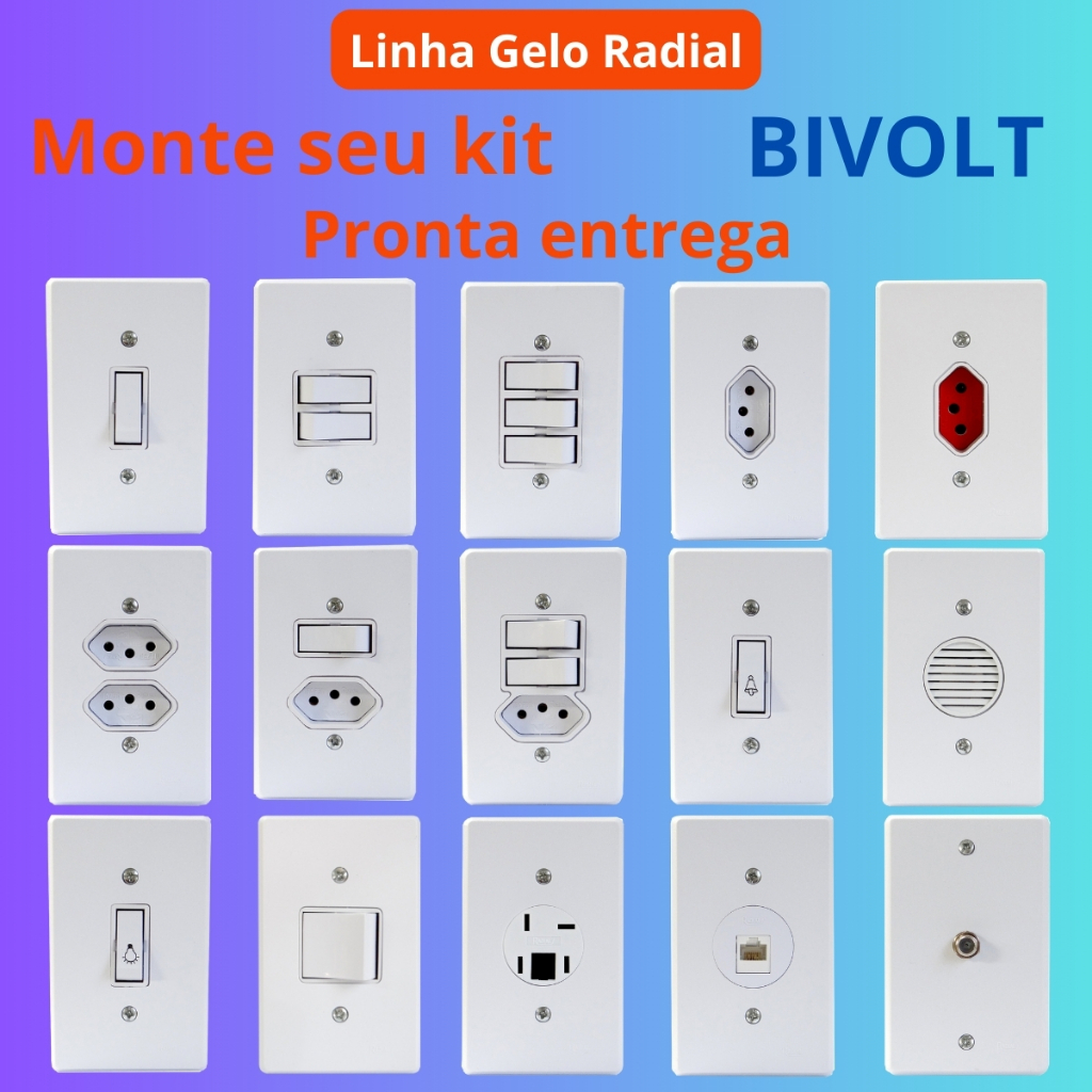 Tomada Interruptor 10A 20A Linha Gelo RADIAL Tomada Apagador Paralelo Simples