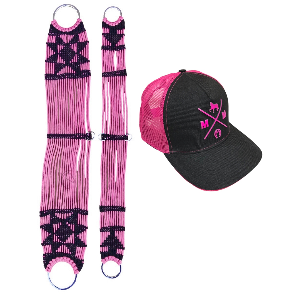 Conjunto De Boné Mangalarga Marchador Aba Curva Com Barrigueira E Cilha Rosa Éguas