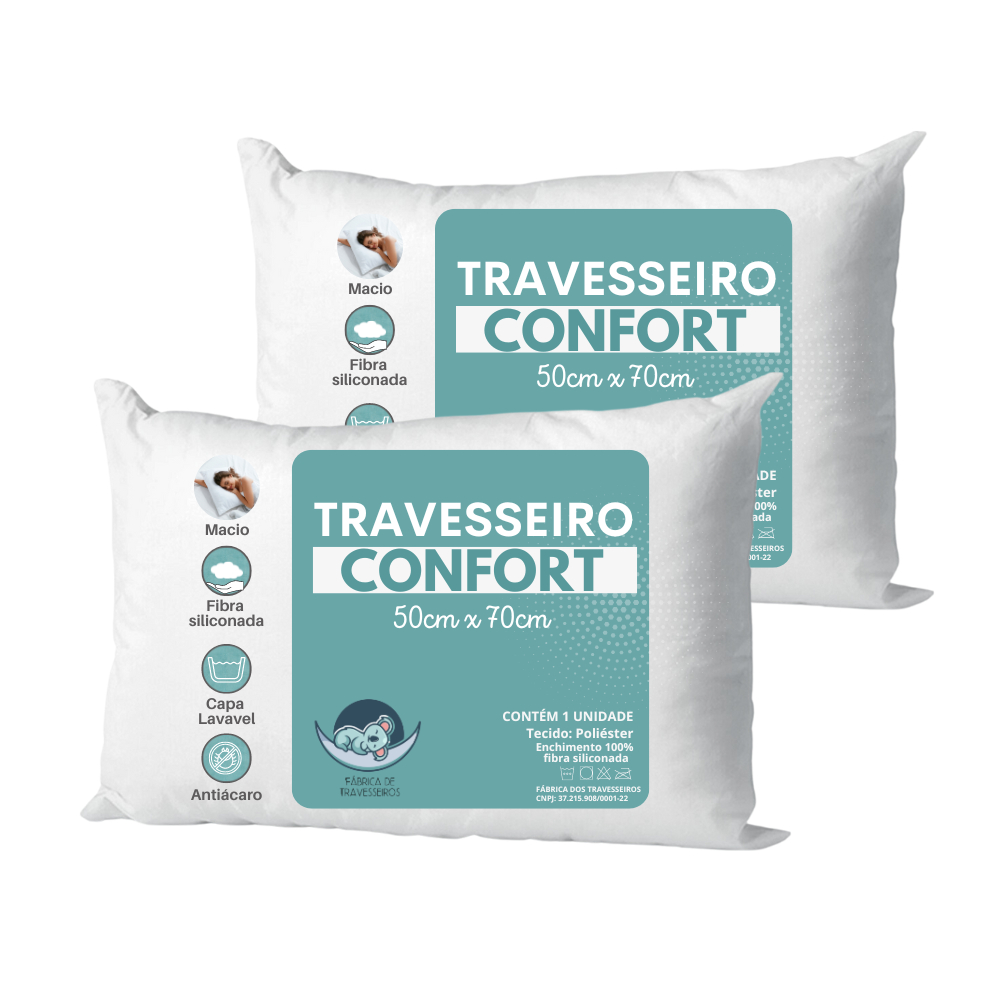 kit 2 Travesseiros  50x70 100% Fibra De Silicone Antialérgico