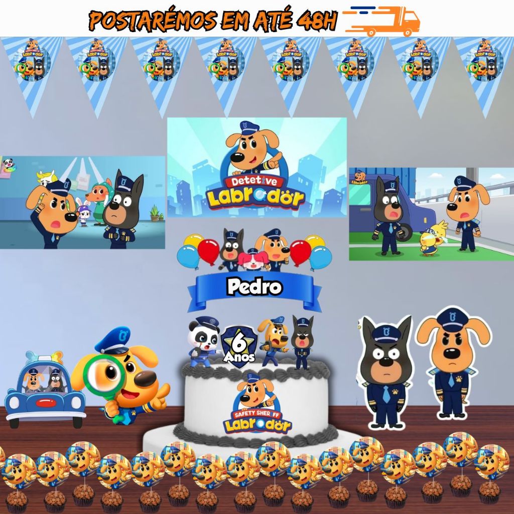 kit festa Detetive labrador Aniversário Mêsversário decoração de festas, festinhas só um Bolinho