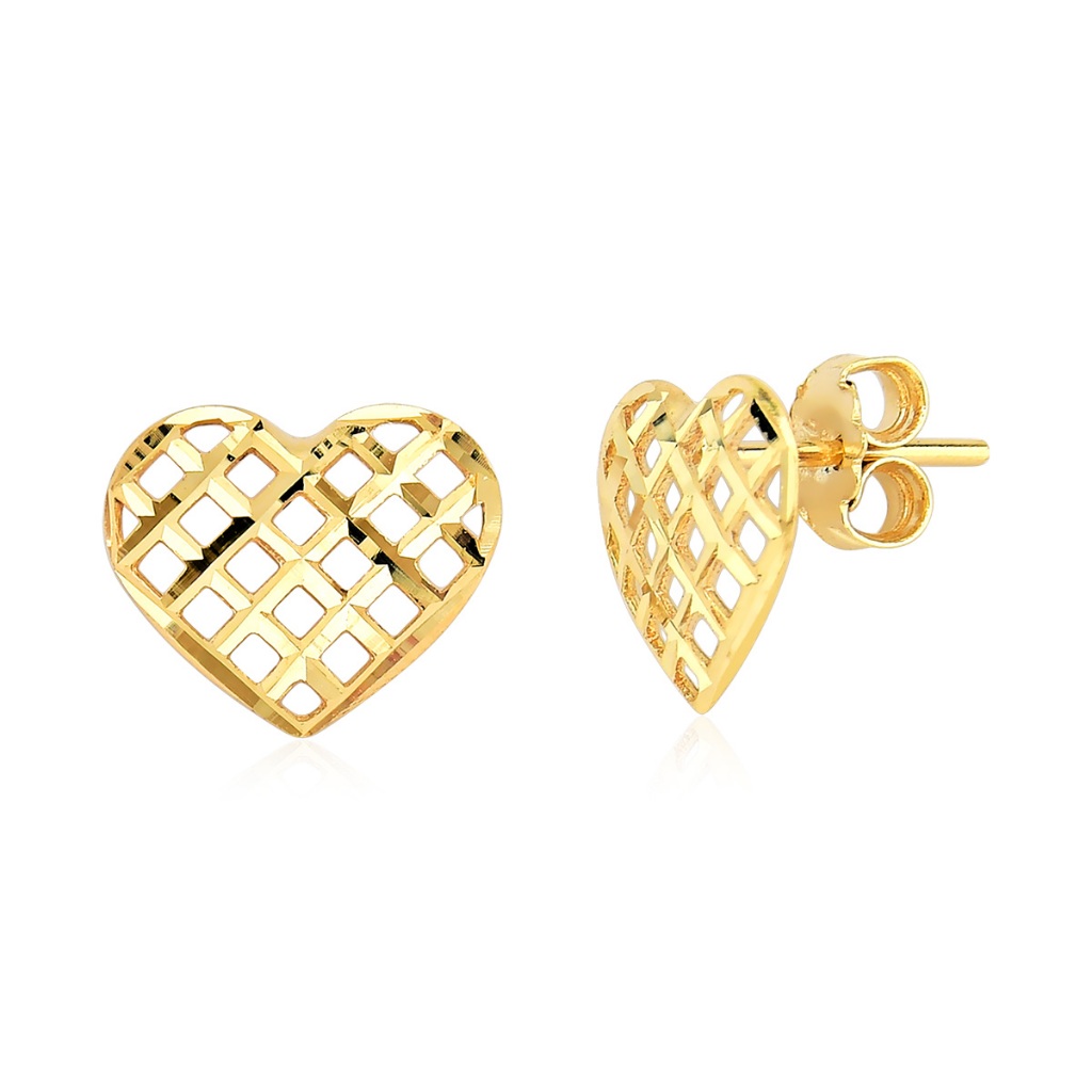 Brinco de Ouro 18k Coração Vazado e Detalhado