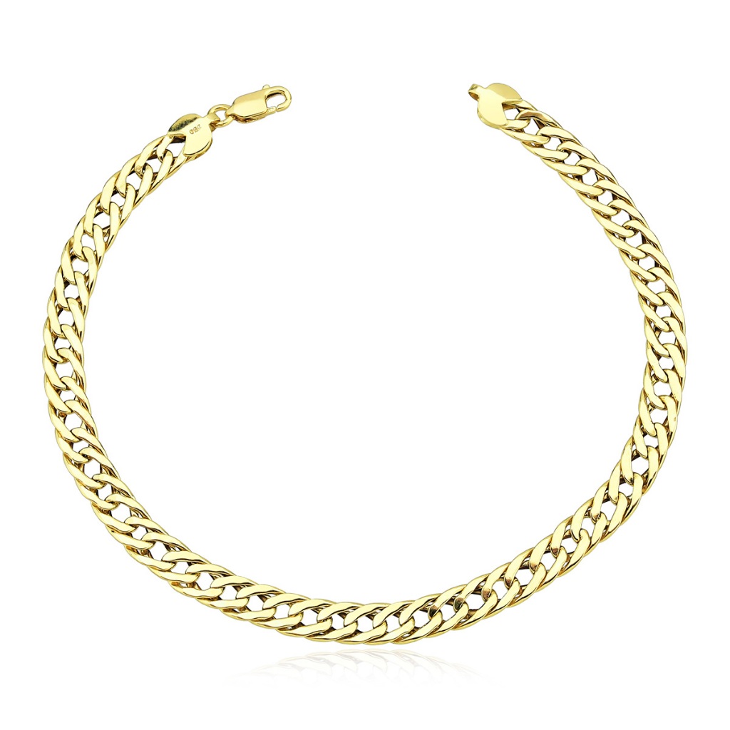 Pulseira Masculina de Ouro 18k Grumet Dupla com 22,5cm e 5,5mm
