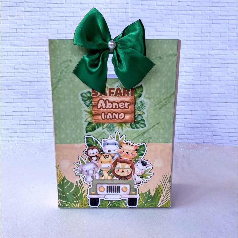 Sacolinha Personalizada Safari - Lembrancinha de Festa -Aniversário Infantil - Verde Menino - Bolsa