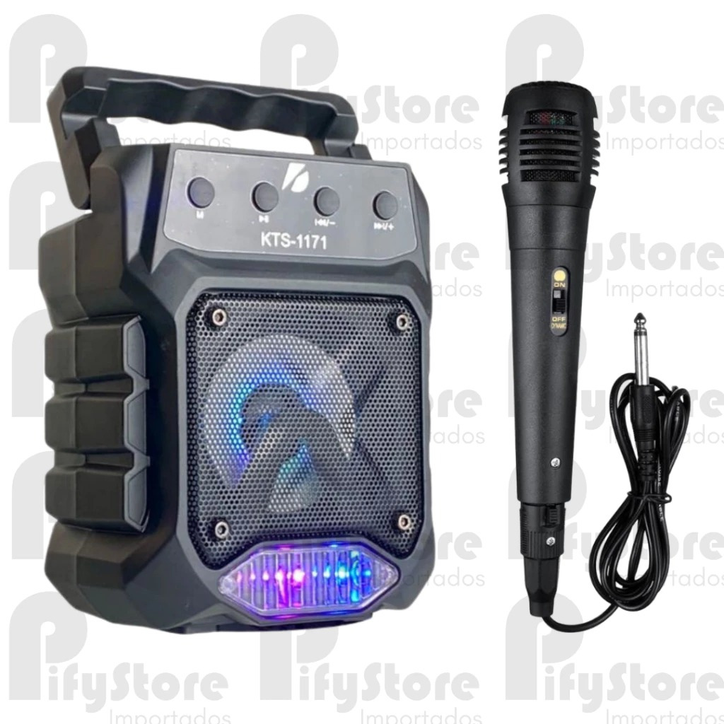 Caixa De Som Com Microfone Portatil Potente Musica Bluetooth Karaokê