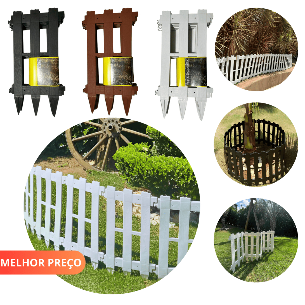 Cercado Cercadinho de Jardim Tipo Madeira 50cm De Altura Estilo Ingles