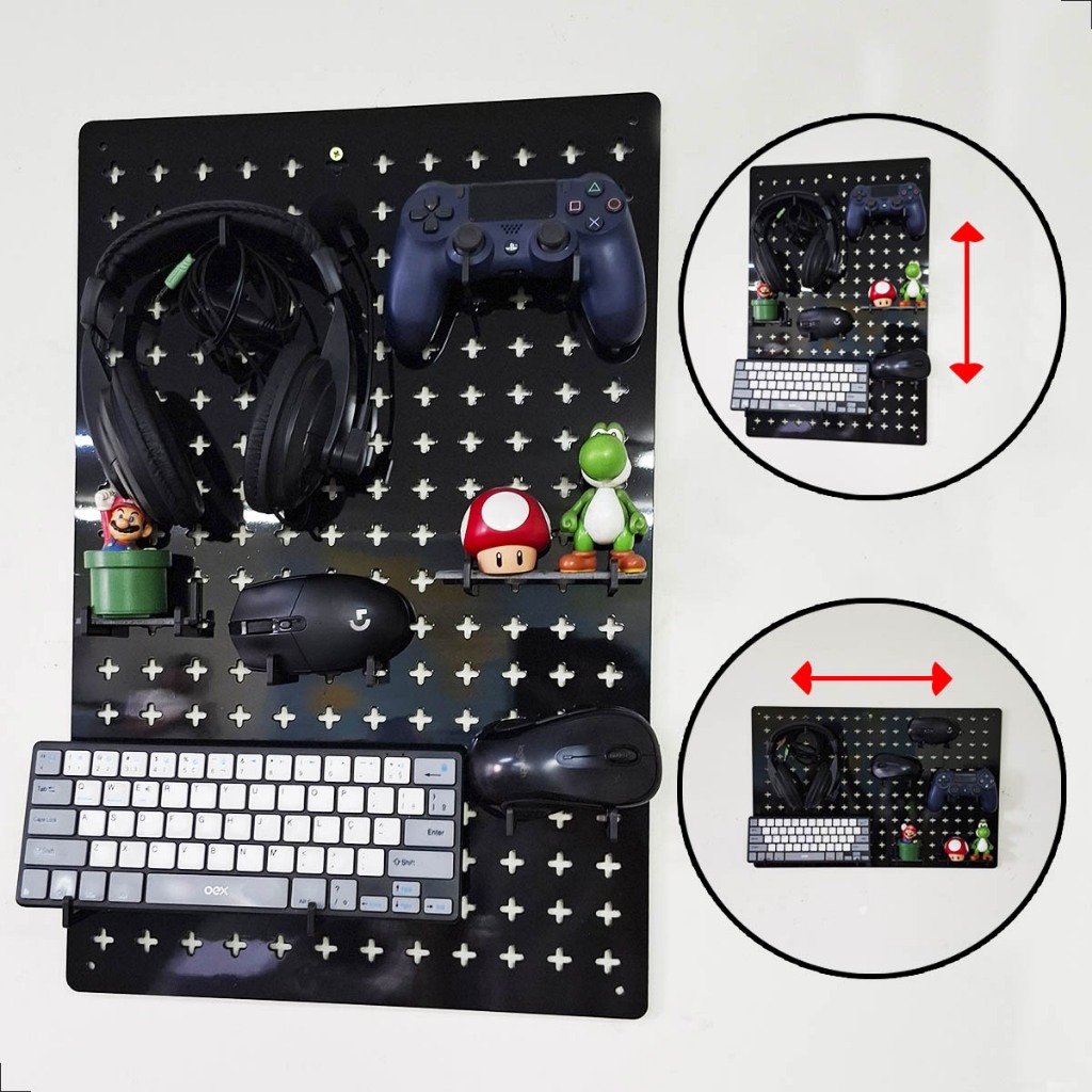 Pegboard Premium Acrílico Preto Setup Gamer Home Office
