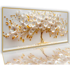 Quadro Decorativo 110x70 Grande Arvore Da Vida Petala Branca