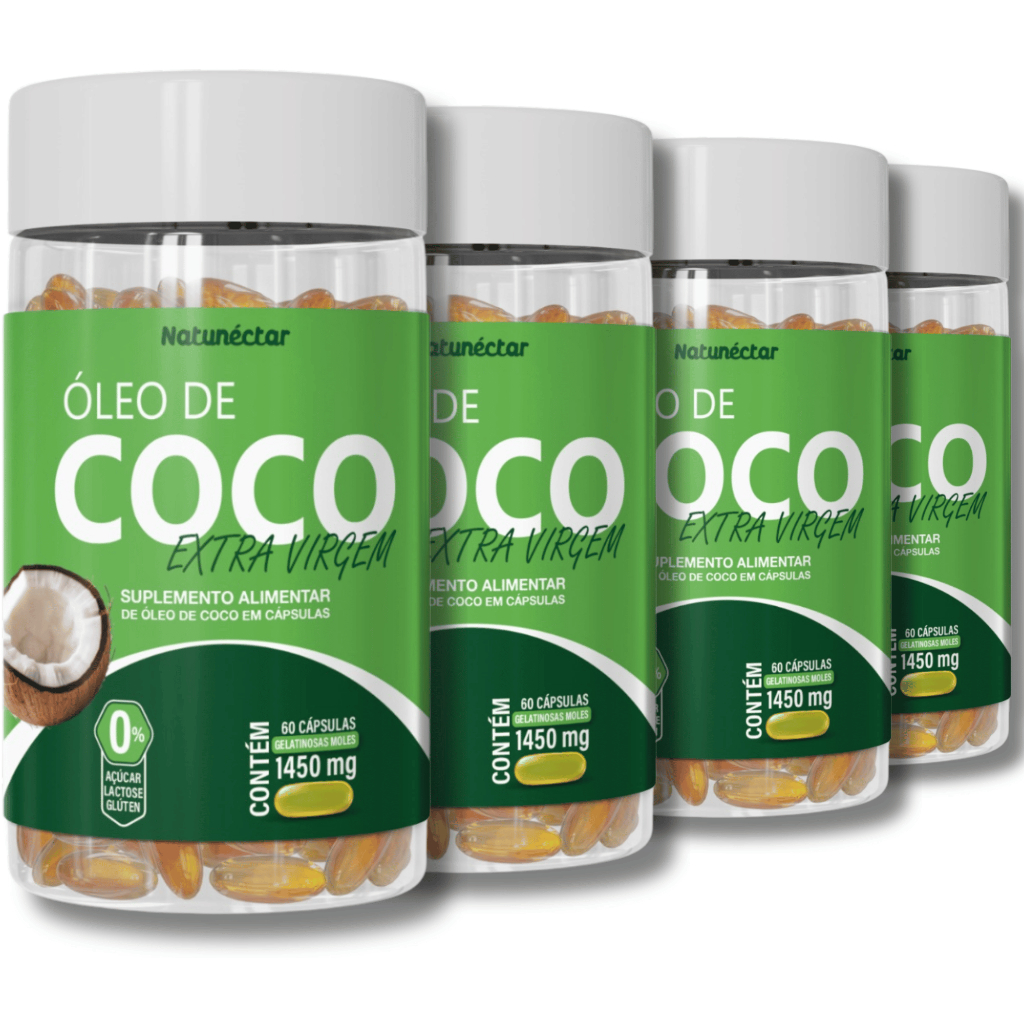 Kit Combo 4X Óleo de Coco Extra Virgem 1450mg 240 Cápsulas em Oferta na Shopee