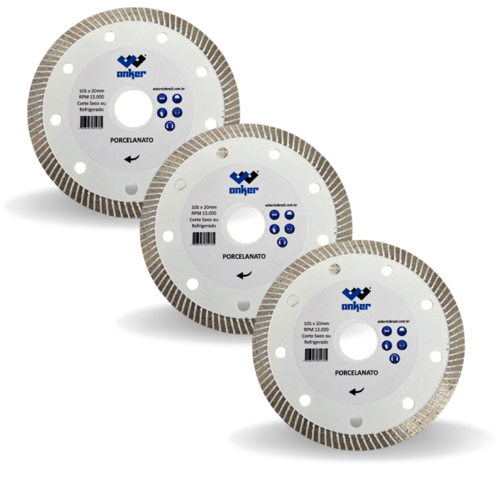 Kit 3 Disco de Corte Diamantado para Meia Esquadria 45 Graus