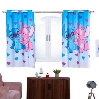 Cortina Sala Quarto Infantil Criança Menina Pequena 2,00x1,40 Personagem Stich Lilou Rosa em Oferta na Shopee