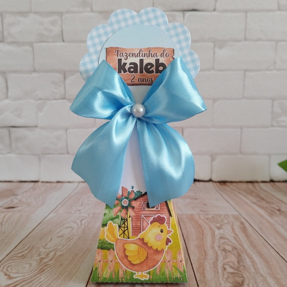 PEGUE E MONTE Caixa Pirâmide FAZENDINHA AZUL MENINO - Kit Festa Personalizada - Lembrancinhas para Festa de Aniversário.