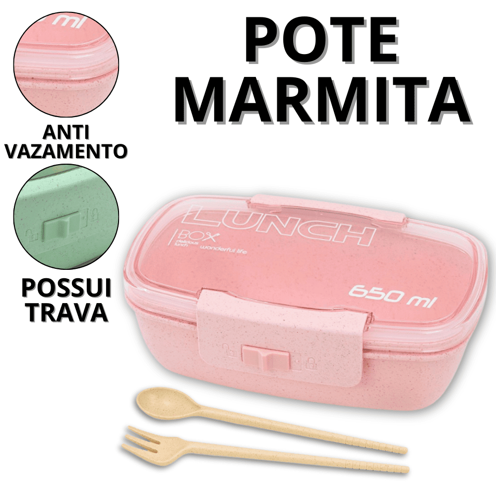 Pote De Marmita Reutilizável 650ML Potes Marmitas Freezer e Microondas Com Travas Lancheira Casa