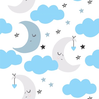 Papel De Parede Adesivo Infantil Nuvens Lua Chuva de Amor Decoração Quarto Infantil Baby Menino Azul em Oferta na Shopee