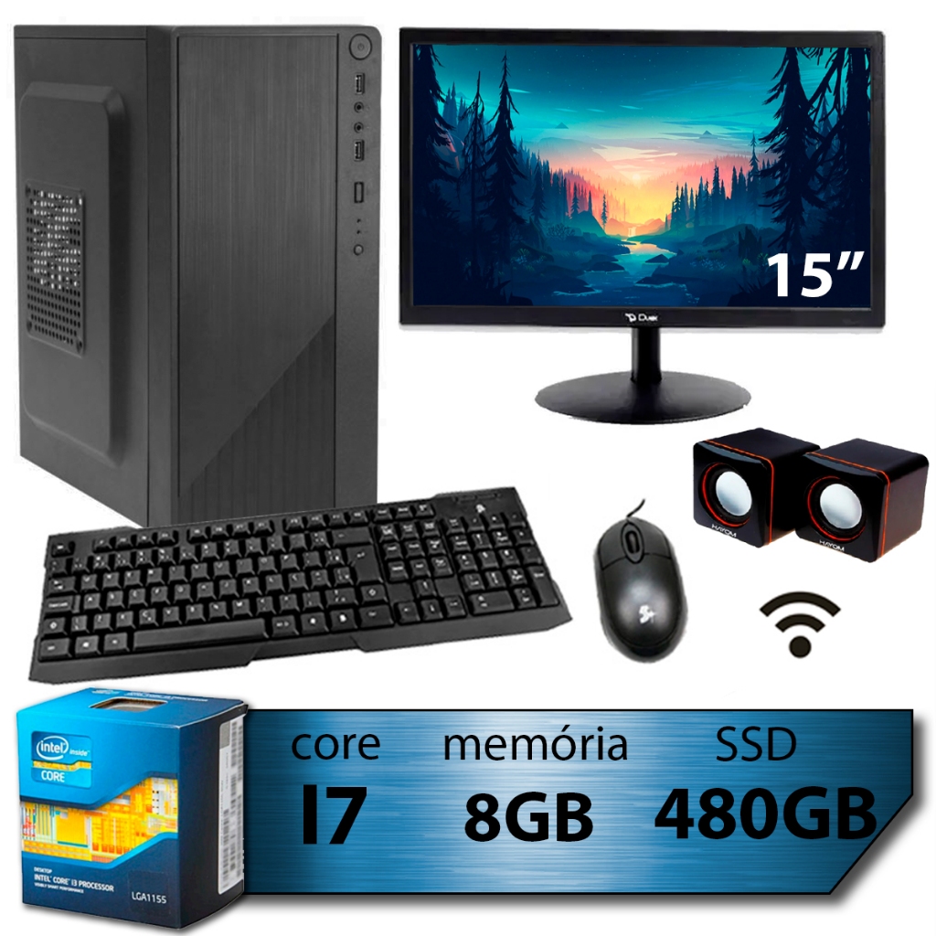 Pc Computador I7 Intel Core Ssd 480gb Memoria 8gb Monitor 15'' - Completo
