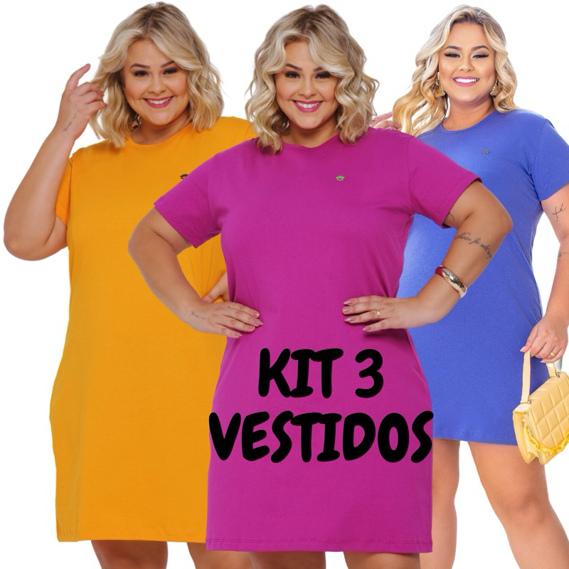 Kit 3 Camisão Feminino Vestido Básico Vestido Confortável Moda Evangélica em Oferta na Shopee