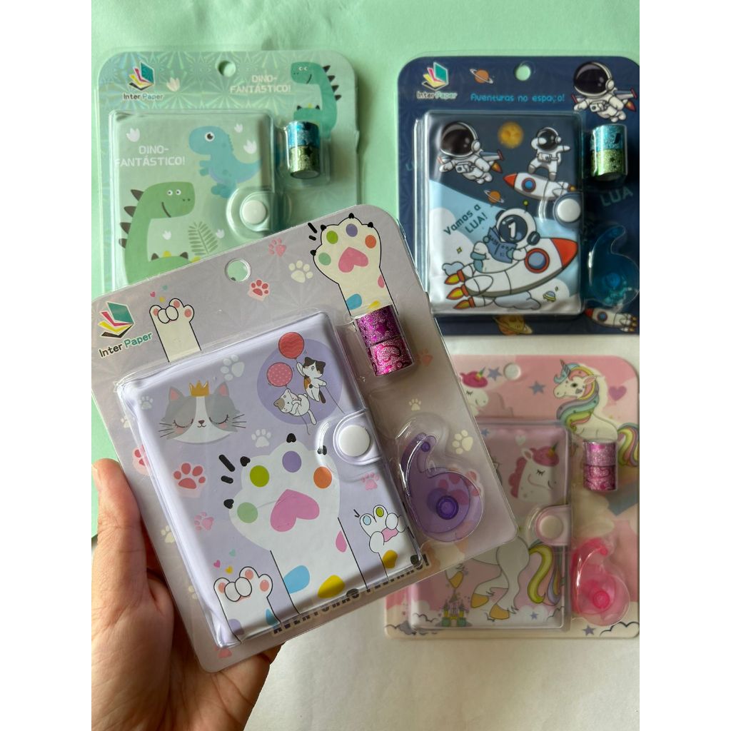 Kit Bloco de Anotações Com Fita Adesiva Estampas Papelaria