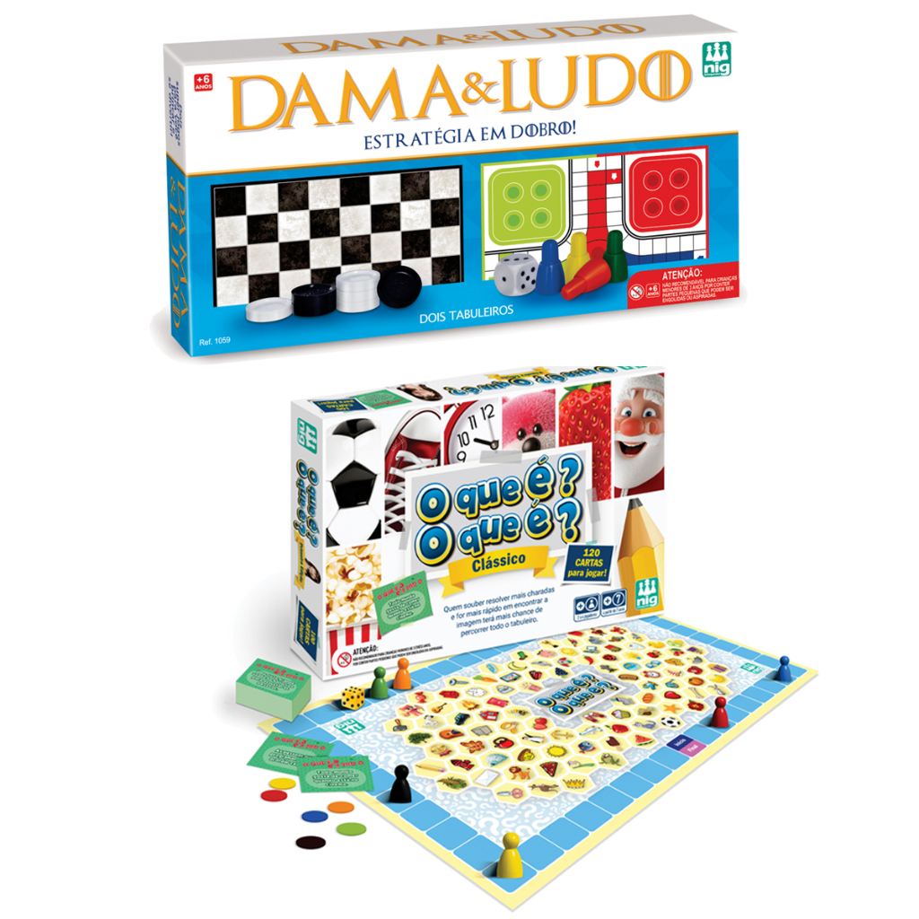 Raciocínio e Diversão: Ludo, Dama e O que é o que é no Mesmo Kit - NIG