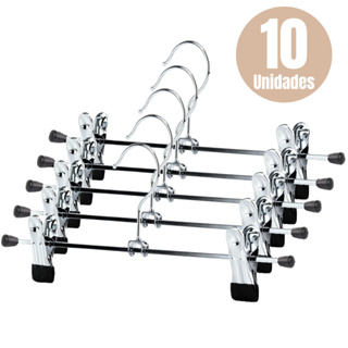 Kit 10 Cabides Presilha Metal Cromado Premium Para Saia Calça Bermuda Vestido Atacado em Oferta na Shopee