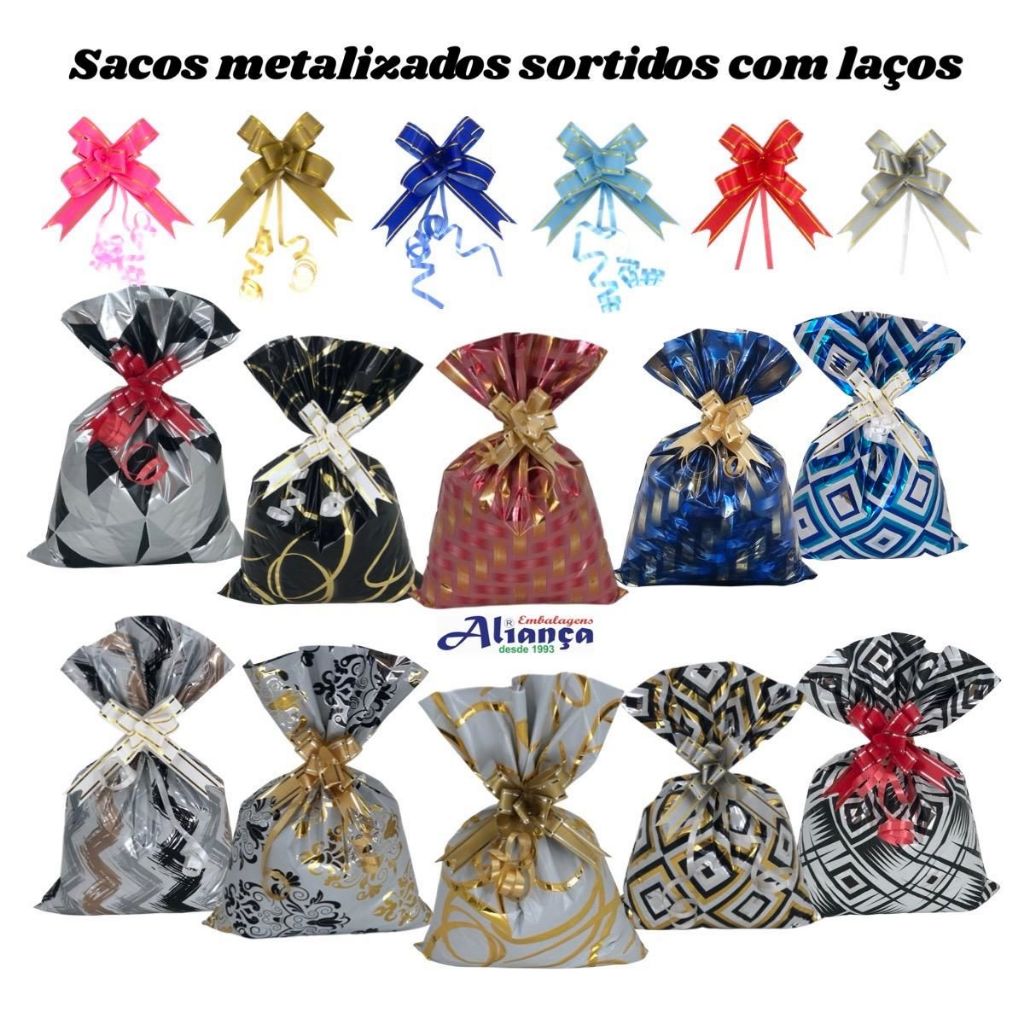 50 sacos de presente 25x36cm sortidos com laços médios cores sortidas