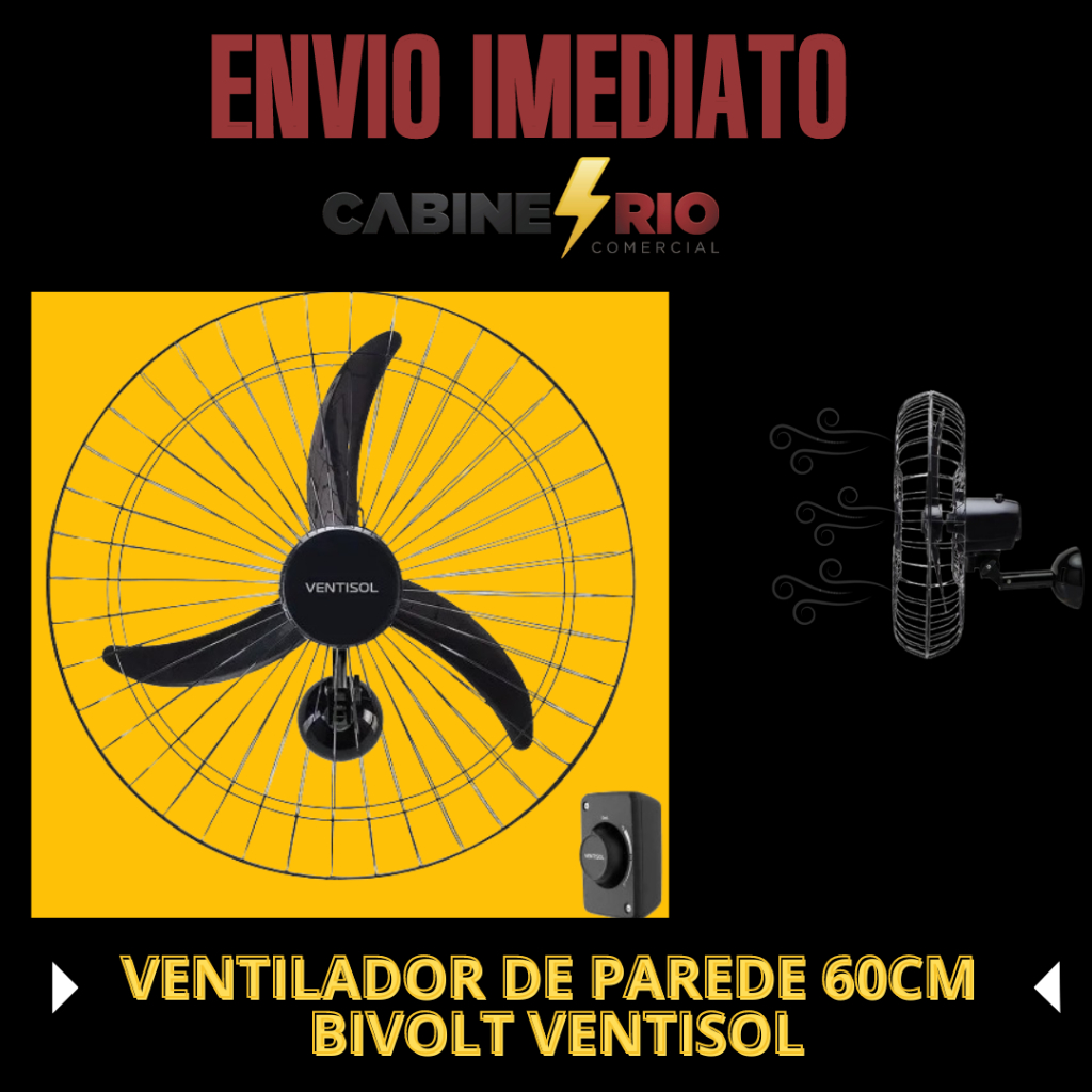 Ventilador de parede oscilante 60 cm Preto Biv 110V/220V - Ventisol