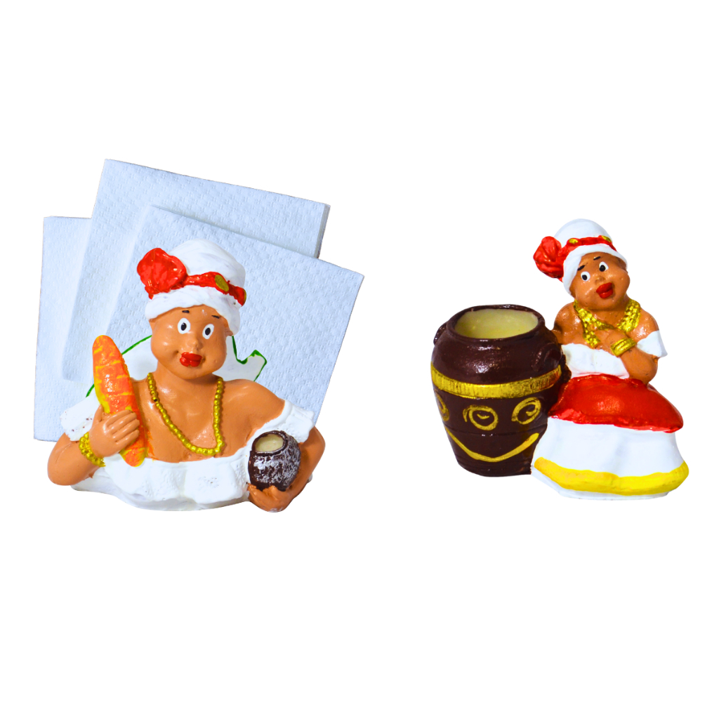 Kit 2 Paliteiro De Mesa e Porta Papel Papeleiro Modelo Baiana Em Resina