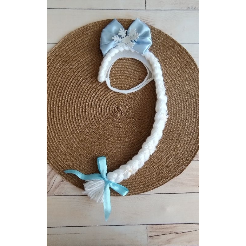 Tiara meia de seda Princesa Disney Elsa Trança e Floco Neve