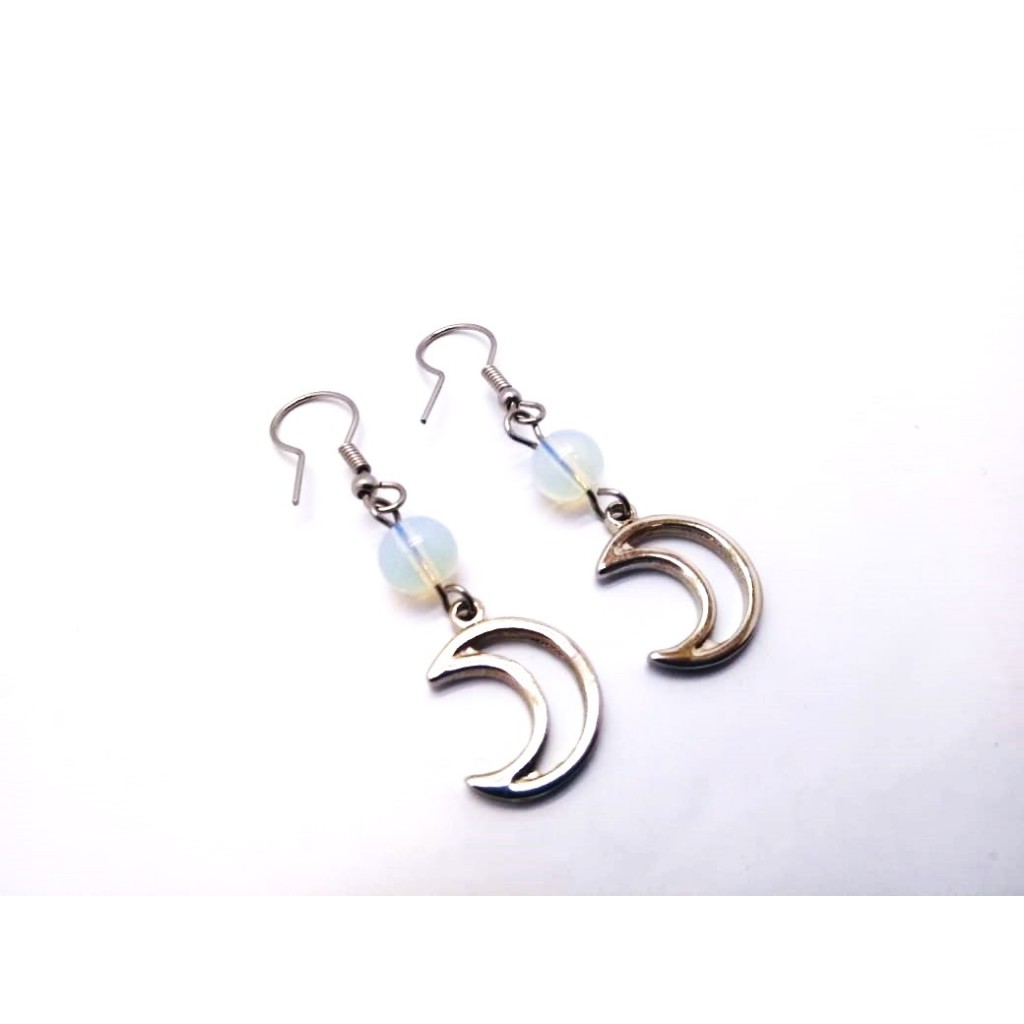 Brinco da Lua com Esfera 8mm Pedra Opalina (Sintética ) Fecho em Aço Inox Antialérgico REF 763