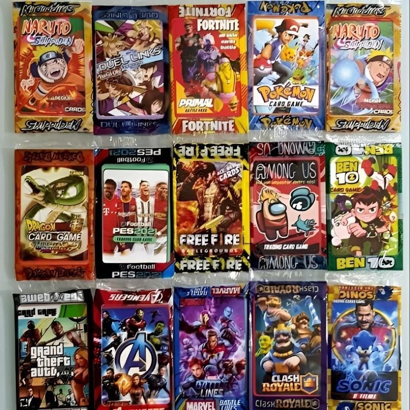 Kit 200 Cards Misturados - Naruto, Homem Aranha, Dragon Ball, Pokemon, Fifa 24, Sonic, Vingadores, Free Fire, GTA 5 em Oferta na Shopee