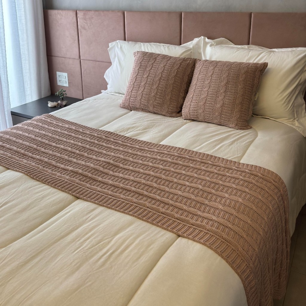 Kit Manta Peseira de Tricot + Capas de Almofada para Cama e Sofá Cama Casal Queen Decoraçã...