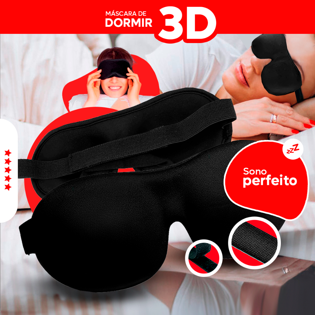 Máscara Para Dormir 3D Tapa Olhos Blackout Super Confortável Ajustável Para Descanso e Viagens
