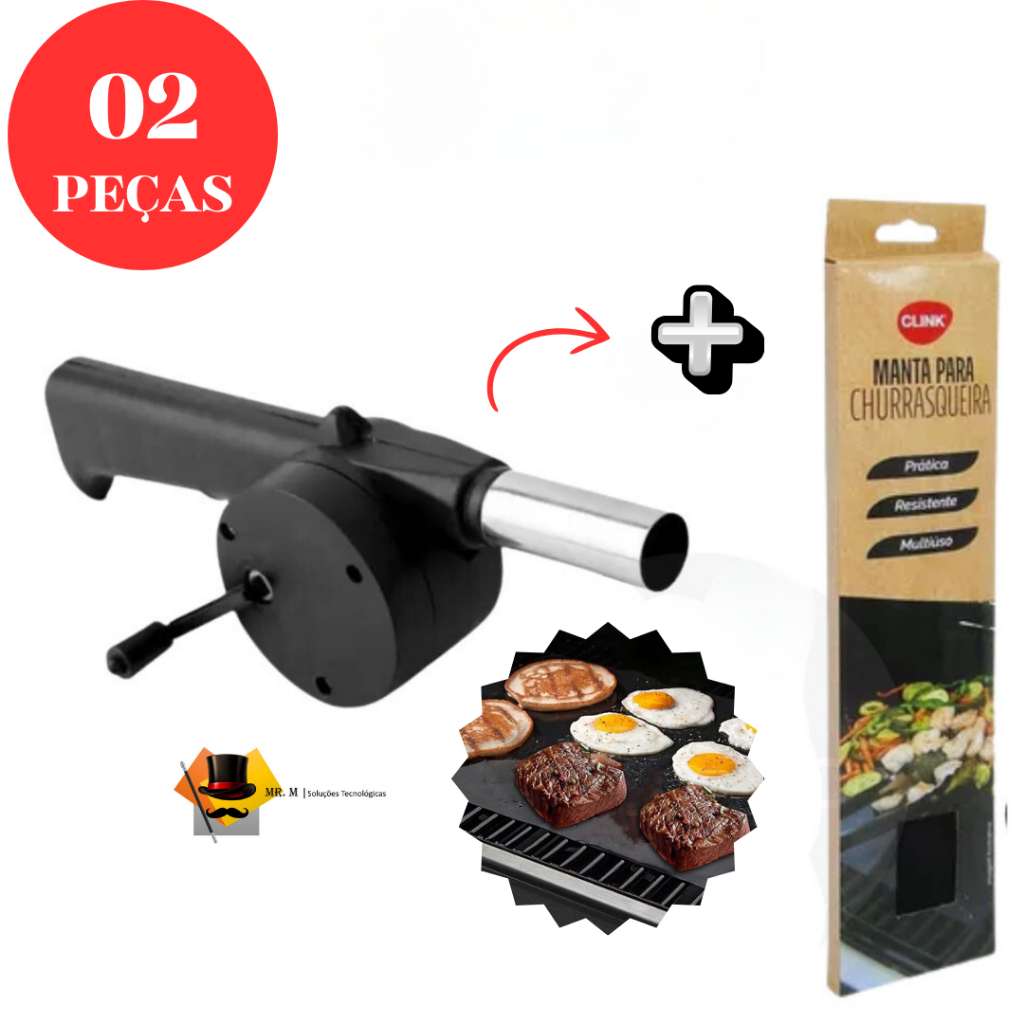 Kit 2 PEÇAS 1 Mantas Churrasco Teflon Grill Esteira Antiaderente  E 1 SOPRADOR JOGO