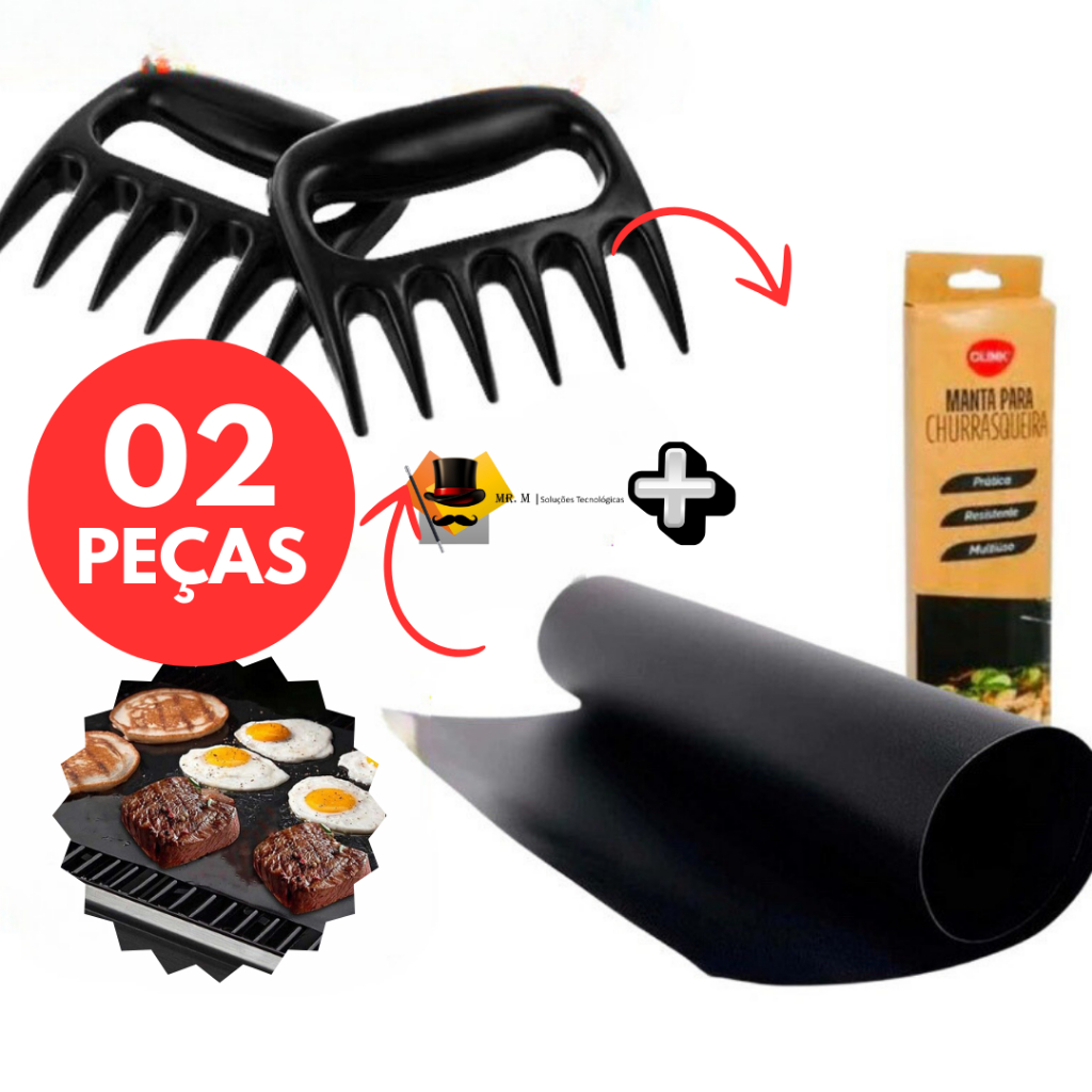 Kit 2 PEÇAS 1 Mantas Churrasco Teflon Grill Esteira Antiaderente 1 GARRA DE USO JOGO