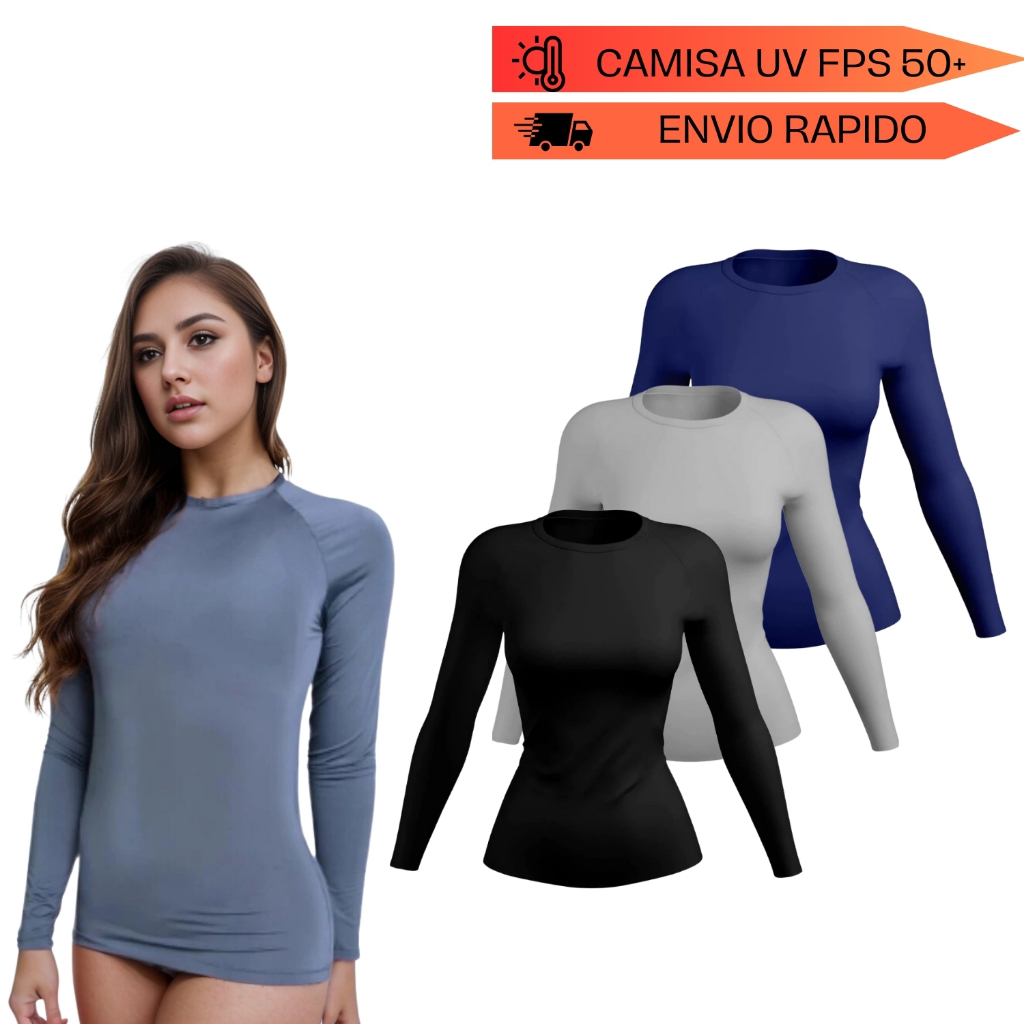 Camisa Feminina Proteção Solar UV+50 Camiseta Segunda Pele Térmica Blusa