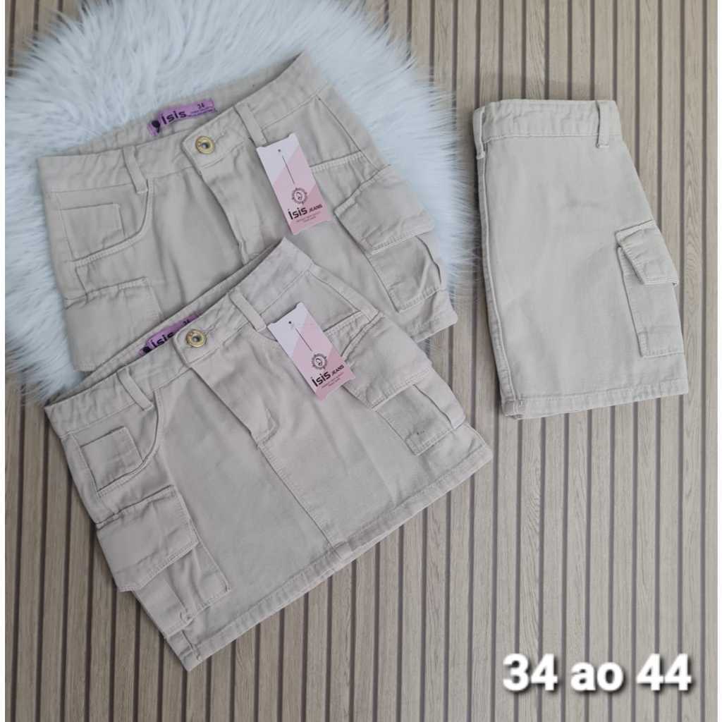 mini saia cargo bege sem lycra