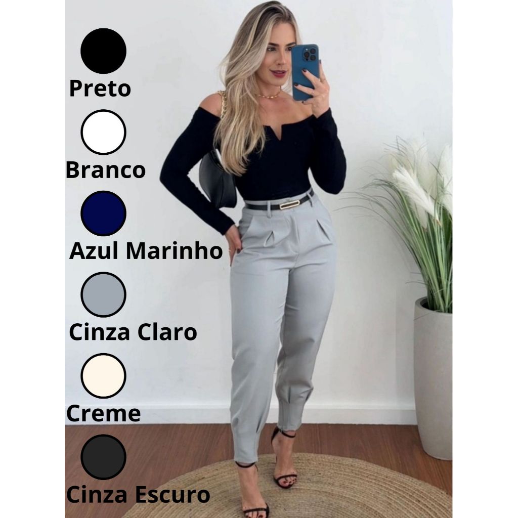 Calça Alfaiataria Feminina Cintura Alta Com Pença Casual e Social do P até G3