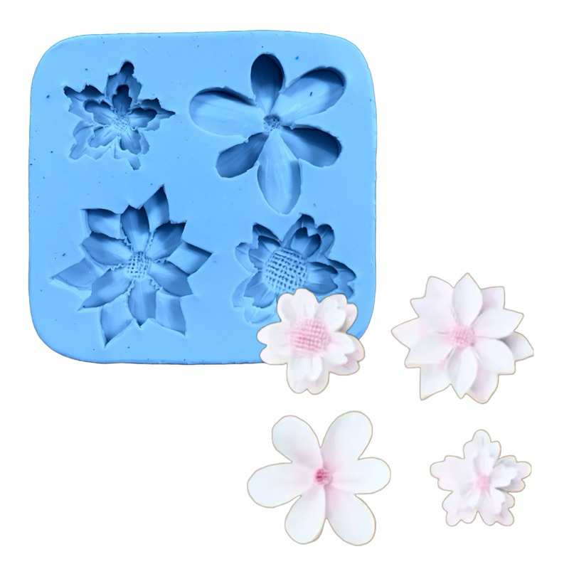 Molde de Silicone - Flores 04 Modelos, Orquídea, Flor do Campo e Bico de Papagaio