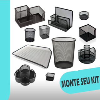 Organizador De Mesa Escritório Aramado Bandeja Cesto Porta Caneta Lápis Clips Giratório Preto em Oferta na Shopee