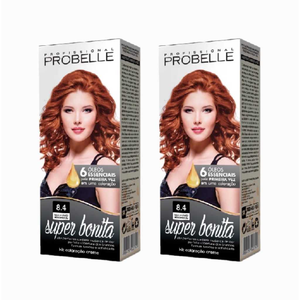 Kit Com 2 Unidades De Tintura Probelle Super Bonita 8.4 Louro Acobreado em Oferta na Shopee