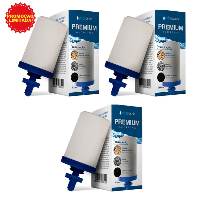Kit 3 Velas Para Filtro Barro Alcalina Prata Coloidal Premium Tripla Ação Oasis Promoção