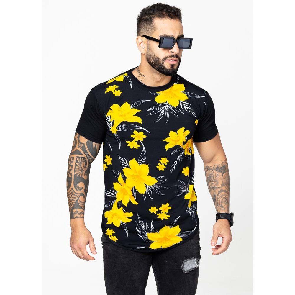camisetas long line masculino floral estampato otima qualidade em Oferta na Shopee