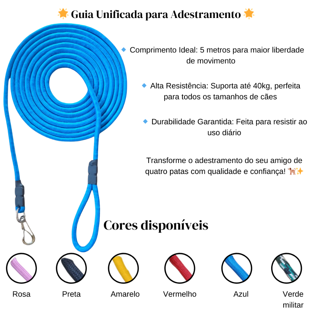 Super Guia Cachorro 5 Metros Corda De Poli Premiun 5 Cores!!