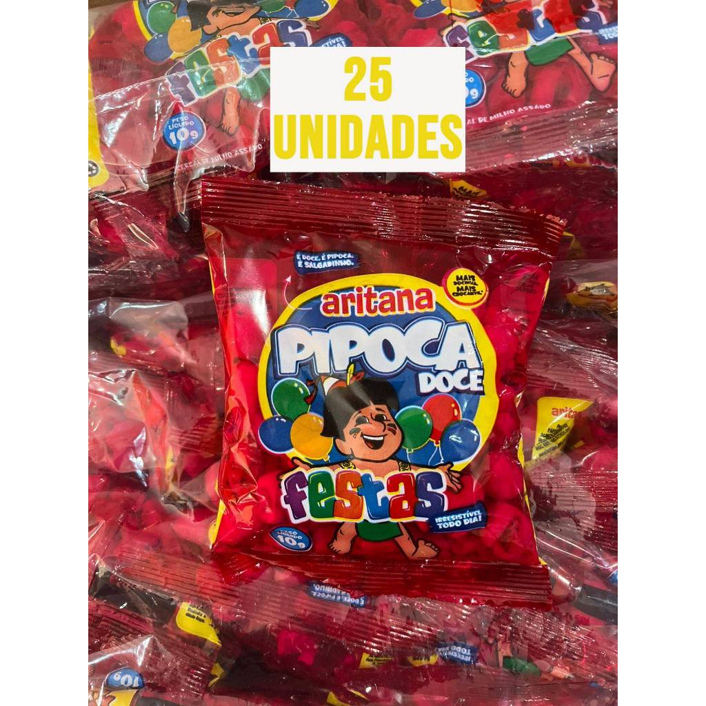 Fardo Pipoca Doce Aritana - Para Festa - Com 25 Unidades de 10g