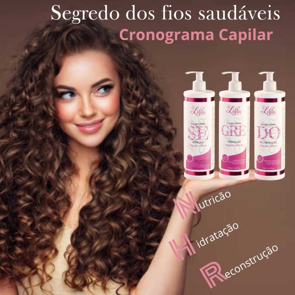 Kit Cronograma Capilar Lilita Cosmeticos Linha Segredo Nutrição, Hidratação e Reconstrução
