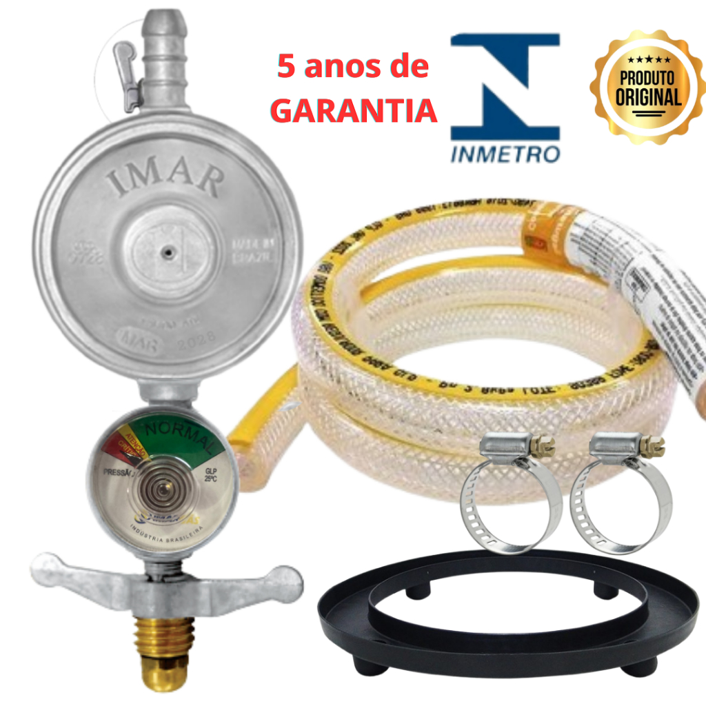 Kit Registro Regulador Gás Manômetro Mangueira 1,25m Abraçadeira Suporte Botijão em Oferta na Shopee