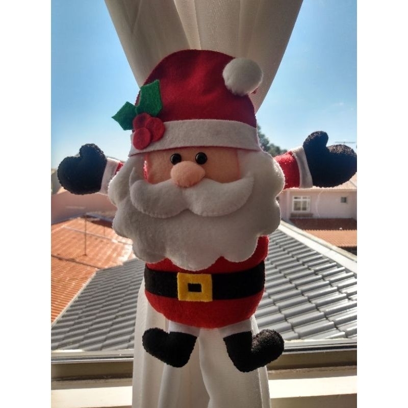 Prendedor de cortina, para decoração e enfeite Papai Noel 3D em feltro ❤️