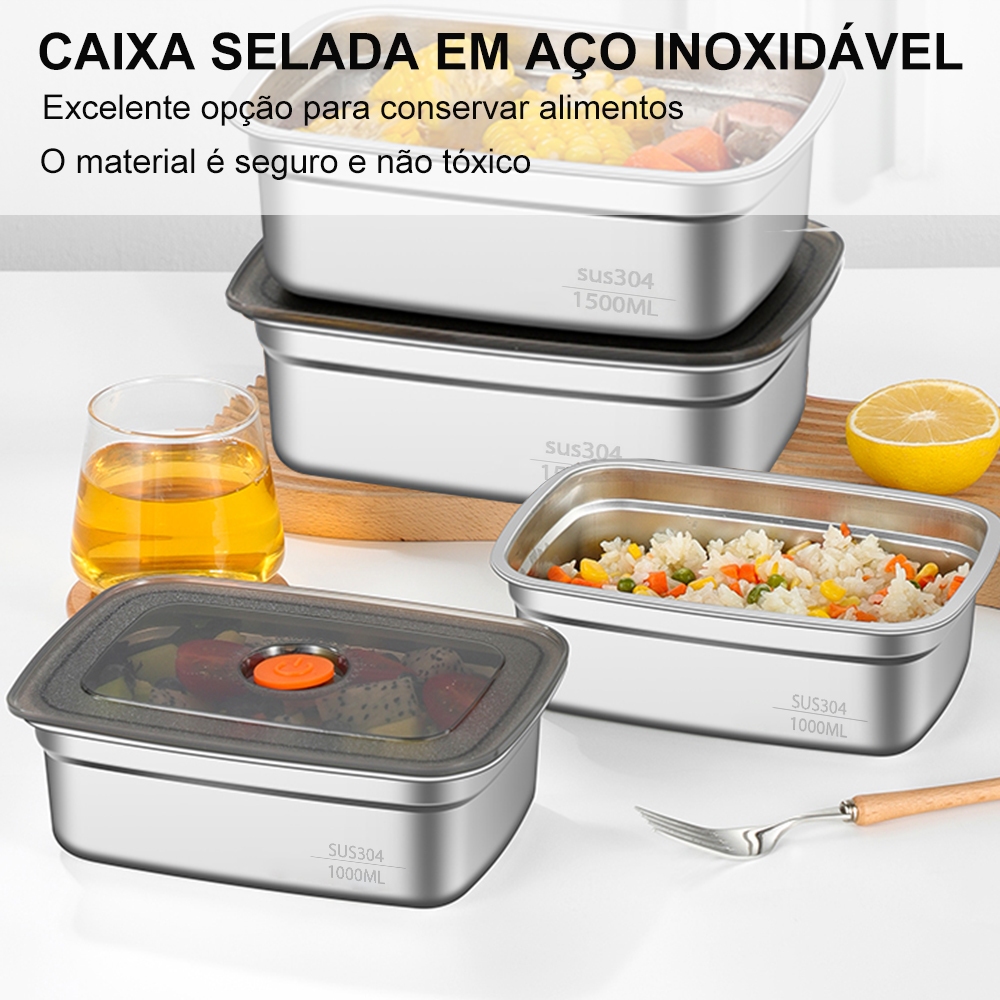 1000/1500ML Pote Inox Tampa Pote hermetico Marmita Mantenha os alimentos frescos refrigera...