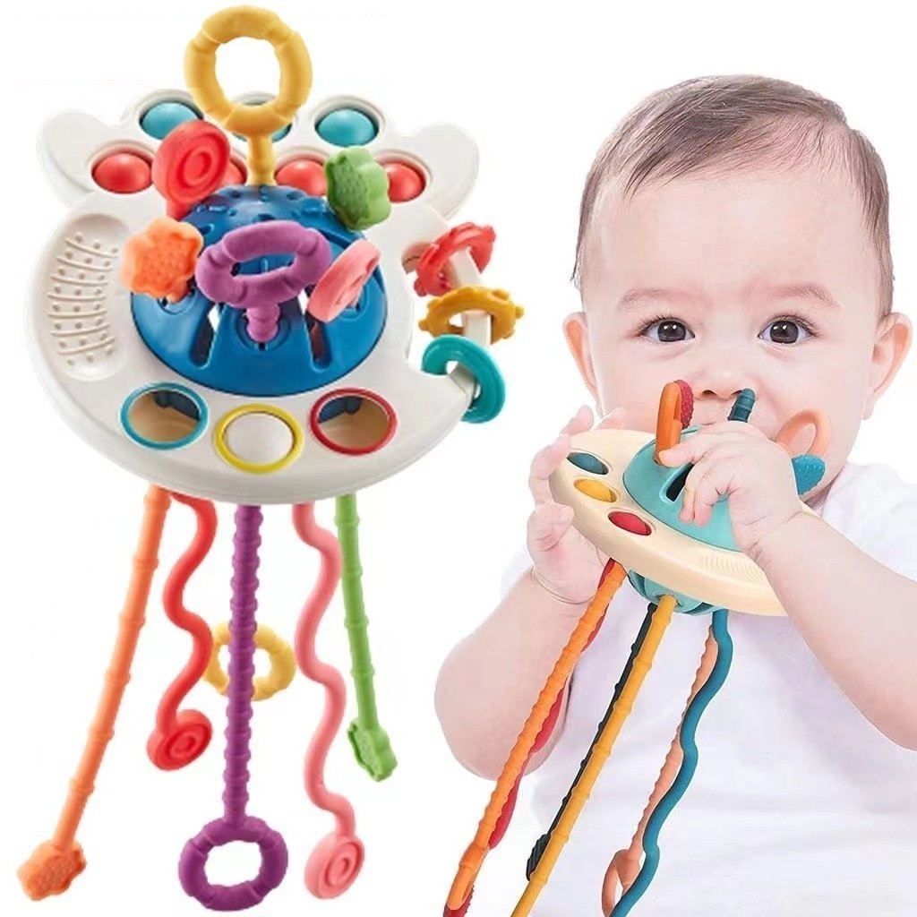 MEDOOSI Brinquedo Montessori Tátil para Bebês de Polvo Puxável Interativo Sonoro Mastigáve...