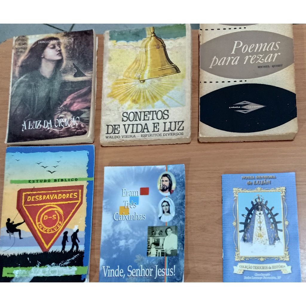 poemas para rezar/a luz da oração/sonetos de vida e luz/estudo biblico ( desbravadores )/eram 3 caixinhas/N.SR de Lujana Autor Valdo Vieira Gênero do livro Descrição são: 6 livros com marcas de uso e do tempo: n.rª. Luan: livreto em bom estado eram tres c
