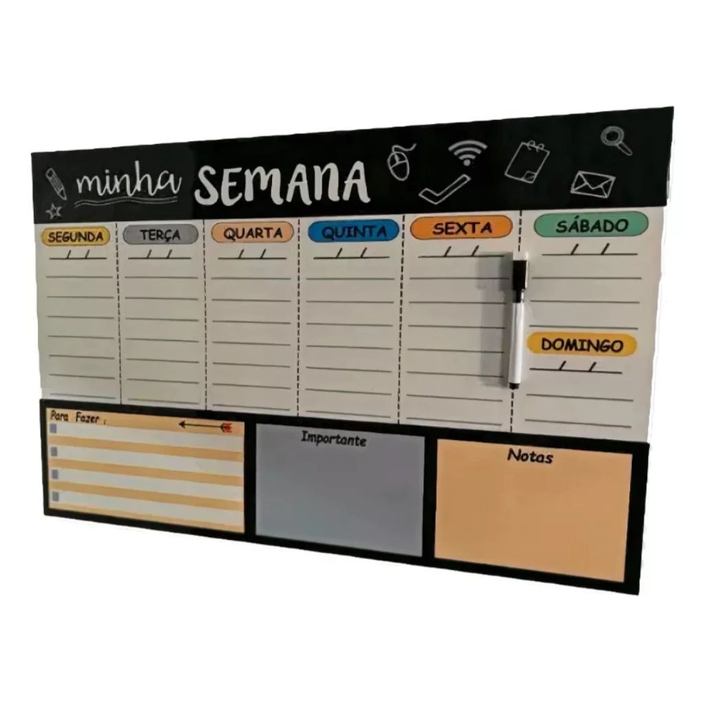 Quadro organizador semanal lousa lembretes e aviso metal media 20x30 tendencia