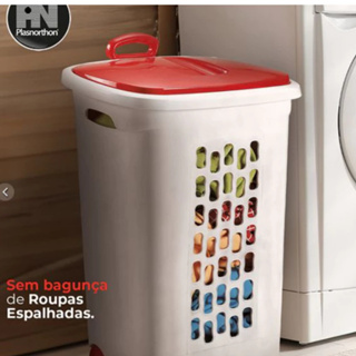 CESTO DE ROUPA LUXO C/ RODAS E ALÇA 70 LITROS FORTE RESISTENTE ORGANIZADOR LAVANDERIA BANHEIRO HOTEL em Oferta na Shopee